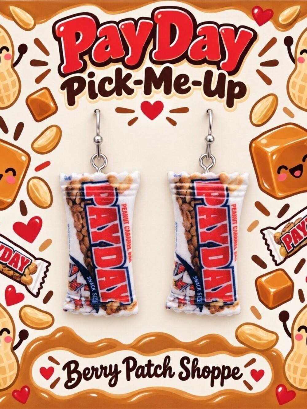 Fun Jewelry Mini PAYDAY Chocolate Candy Bar Novelty Hypoallergenic Earrings
